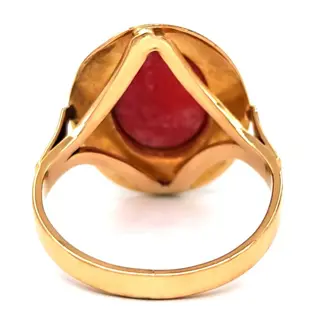 18 karaat Geel goud - Ring - Mediterraan bloedkoraal van 6,90 x 10,90 mm