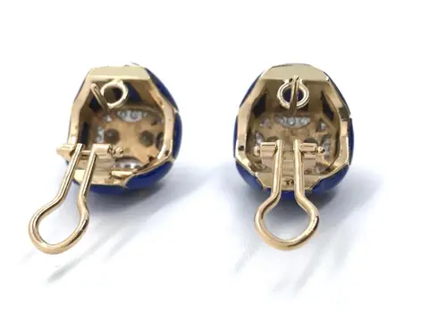 18 karaat Geel goud - Oorbellen - 1.32 ct Diamant - Lapis lazulis