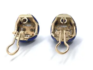 18 karaat Geel goud - Oorbellen - 1.32 ct Diamant - Lapis lazulis