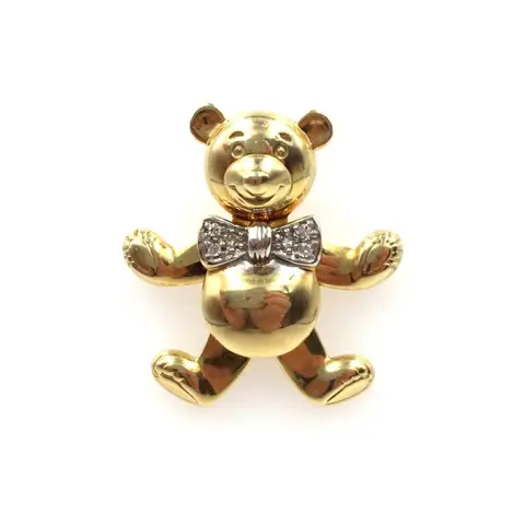 2.8cm - Teddy Bär - 14 karaat Geel goud - Hanger - 0.13 ct Diamant - getest