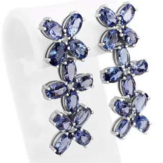 12.02 Carat Tanzanite and 0.15 Ct Diamonds - 14 karaat Witgoud - Oorbellen - GEEN RESERVE