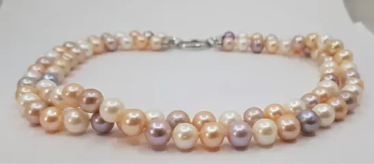 No Reserve - Double 2Row Necklace - 10x11mm Multi Edison Pearls - 925 Zilver - Halsketting