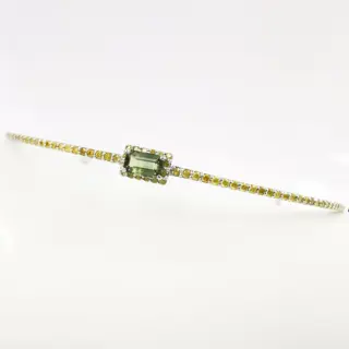 0.52 ct green sapphire & 0.86 ct fancy vivid yellow diamonds designer bracelet - 14 karaat Witgoud - Armband Diamant - Diamanten, GWLAB-gecertificeerd, geen reserve