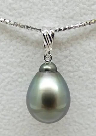 No Reserve Price - Tahitian Pearl, Blue-Green Subtle Peacock , Drop-Shaped, 9.99 X 13.5 mm - 18 karaat Witgoud - Hanger