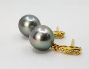 10x11mm Peacock Tahitian Pearl Drops - 14 karaat Geel goud - Oorbellen - 0.08 ct