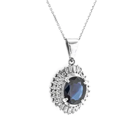 2.43 tcw Sapphire Pendant Platina - Hanger - 2.00 ct Saffier - Diamanten van 0,43 ct - geen minimumprijs