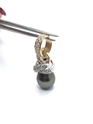 18 karaat Geel goud, Tahitiaanse parel - Hanger - Diamanten