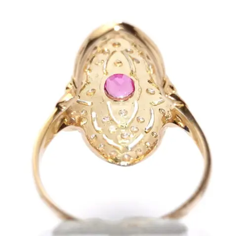 14 karaat Geel goud, Witgoud - Ring - 0.32 ct Diamant - Robijnen