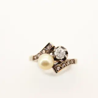 19.2 karaat Goud - Ring - 0.24 ct Diamant - Parel 5.38mm