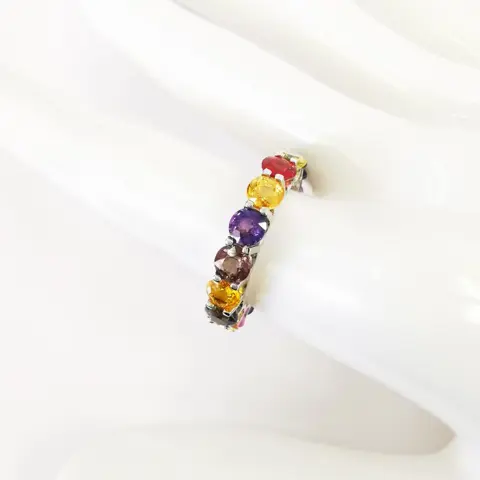 8.16 ct multi-color sapphire designer eternity ring - 14 karaat Witgoud - Ring Saffier - Diamanten, GWLAB-gecertificeerd, geen reserve