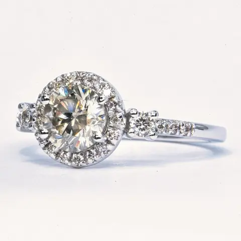 1.30 ct Light Yellowish Gray SI2 - 14 karaat Witgoud - Ring - 1.02 ct Diamant - Diamanten, Geen minimumprijs