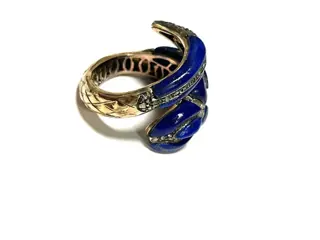 9 kt. Rosé goud, Zilver - Ring Lapis lazuli - Diamanten, Smaragden