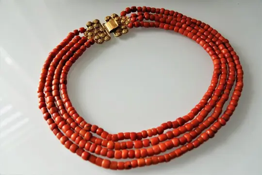 14 karaat Geel goud - Halsketting Bloedkoraal - bloedkoraal