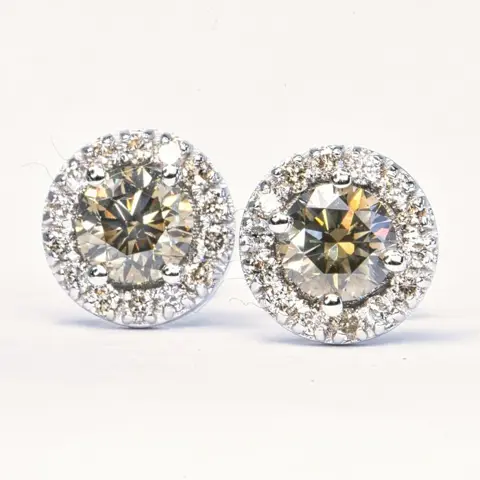 1.65 ct Natural Fancy Yellowish Gray SI1 - 14 karaat Witgoud - Oorbellen - 1.23 ct Diamant - Diamanten, Geen minimumprijs