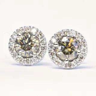 1.65 ct Natural Fancy Yellowish Gray SI1 - 14 karaat Witgoud - Oorbellen - 1.23 ct Diamant - Diamanten, Geen minimumprijs