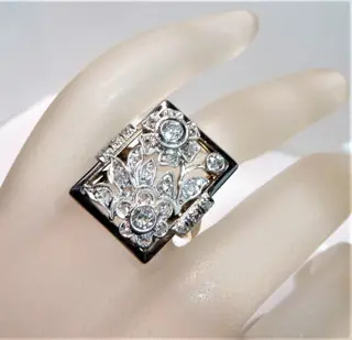 Art Deco - 14 karaat Geel goud, Platina - Ring - 0.60 ct Diamanten - Oude snit + rozensnit