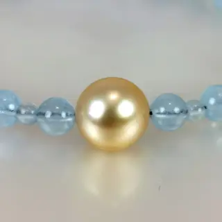 Golden Southsea RD Ø 10x11 mm - 18 karaat Witgoud - Armband Zuidzee parel - Aquamarijnen