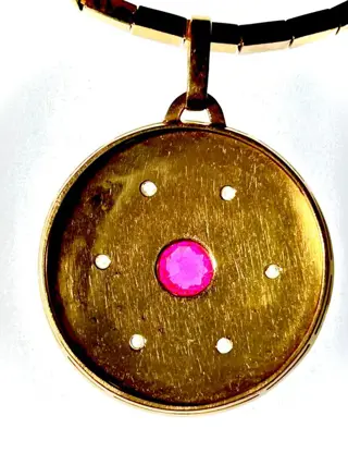 18 karaat Geel goud - Collier met hanger Robijn - Diamanten