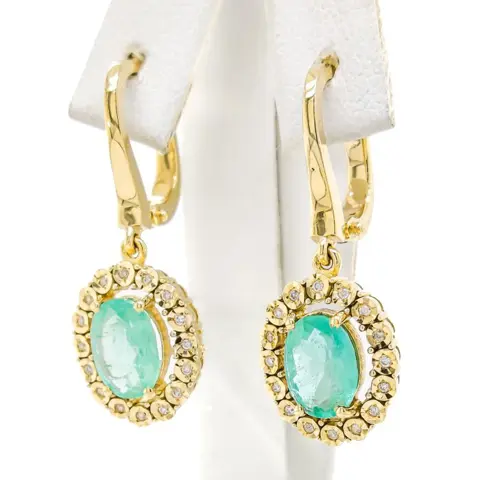 IGI Certified 2.10ct Emerald and Diamond Earrings - 14 karaat Geel goud - Oorbellen - ***Geen minimumprijs***