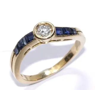 18 karaat Geel goud - Ring - 0.30 ct Diamant - Saffieren