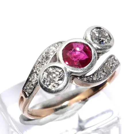 1.0 ct. Old Cut Diamonds - 14 karaat Rosé goud, Zilver - Ring - 1.00 ct Diamant - Robijnen
