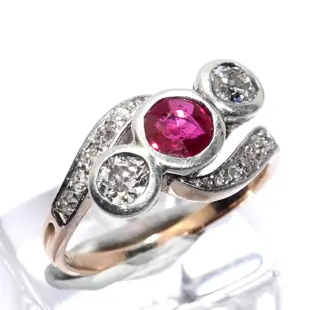 1.0 ct. Old Cut Diamonds - 14 karaat Rosé goud, Zilver - Ring - 1.00 ct Diamant - Robijnen