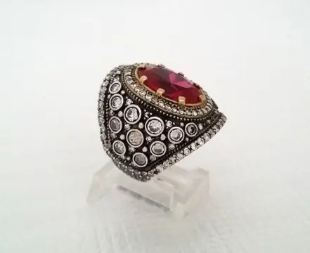 Genuine Ruby Art Deco Retro - 925 Zilver - Ring