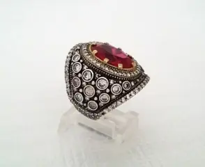Genuine Ruby Art Deco Retro - 925 Zilver - Ring