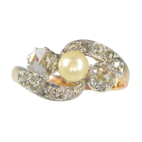 18 karaat Rosé goud - Ring - 0.28 ct Diamant - Parel, Vintage antiek anno 1890, Gratis formaat wijzigen*