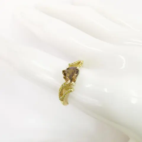 0.93 ct fancy yellowish brown & 0.24 ct fancy intense yellow diamonds designer heart ring - 14 karaat Geel goud - Ring Diamant - Diamanten, AIG gecertificeerd zonder reserve