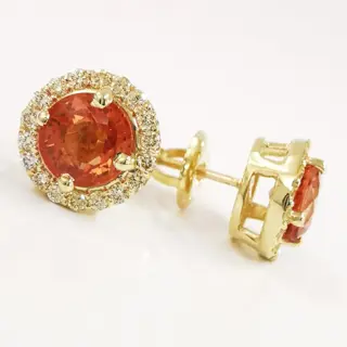 2.60 ct orange sapphire & 0.29 ct vs diamonds designer halo stud earrings - 14 karaat Geel goud - Oorbellen Saffier - Diamanten, GWLAB-gecertificeerd, geen reserve