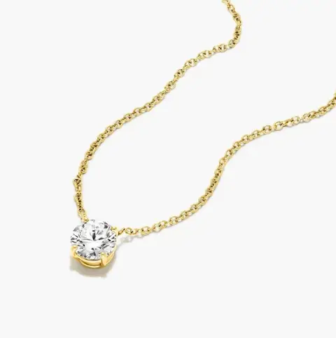 GIA Lab Report Solitaire 0.50CT D/SI1 diamond pendant with a 14K yellow gold necklace. - 14 karaat Geel goud - Collier met hanger Diamant