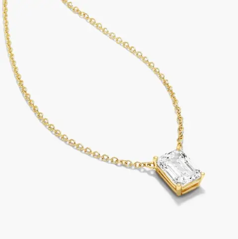 GIA Lab Report Solitaire Emerald Cut 0.50 CT G/VVS2 diamond pendant with a necklace made from 14K - 14 karaat Geel goud - Collier met hanger Diamant