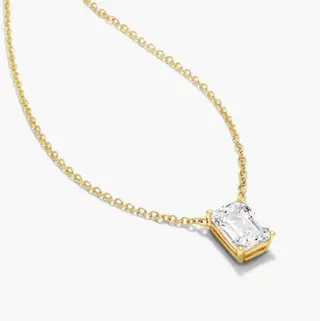 GIA Lab Report Solitaire Emerald Cut 0.50 CT G/VVS2 diamond pendant with a necklace made from 14K - 14 karaat Geel goud - Collier met hanger Diamant