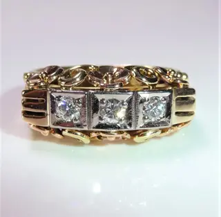 Handcrafted - 14 karaat Geel goud, Platina, Rosé goud - Ring - 0.30 ct - Briljant geslepen - 9,2 gram!