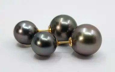 8.5x11.5mm Peacock Tahitian Pearls - 18 karaat Geel goud - Oorbellen