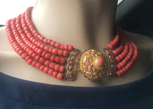 14 karaat Geel goud - Halsketting Bloedkoraal - Bloedkoralen