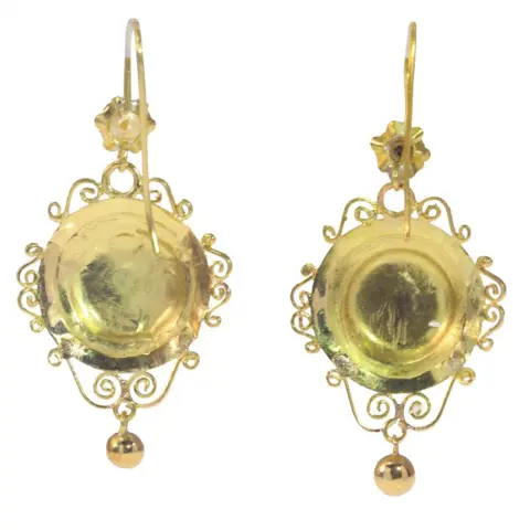 NO RESERVE PRICE - 18 karaat Geel goud - Oorbellen - Parel, Vintage anno 1920