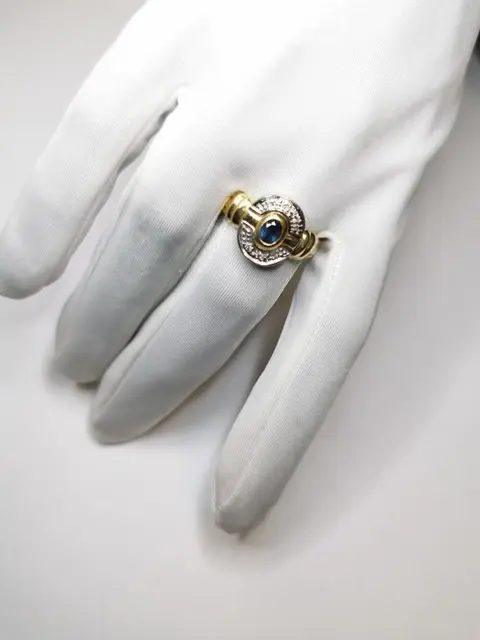 NO RESERVE - 18 karaat Goud - Ring - 0.29 ct Saffier - Diamanten