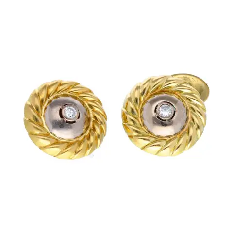 18 karaat Geel goud, Goud, Witgoud - Manchetknopen - 0.05 ct Diamant