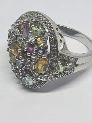 Handmade 925 sterling silver Ring with Sapphires all colours, Topaz, Tanzanite,Amethyst, Citrine - 925 Zilver - Ring Amethist - Citrienen, Saffieren, Tanzanieten, Topaas
