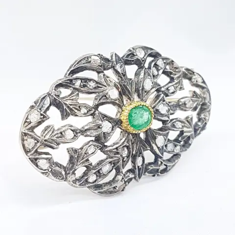 oro 12 kt, argento 925, oro zecchino 24 kt. - Gemengd Geel goud, Zilver - Broche - 0.00 ct Smaragd