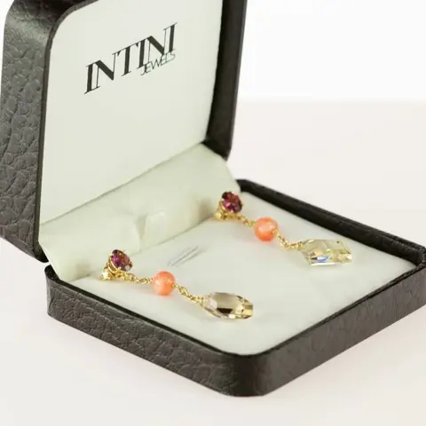Intini Jewels - 18 karaat Geel goud, Goud - Oorbellen - 8.00 ct Koraal - Citrienen, Rubeliet