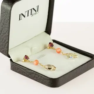 Intini Jewels - 18 karaat Geel goud, Goud - Oorbellen - 8.00 ct Koraal - Citrienen, Rubeliet