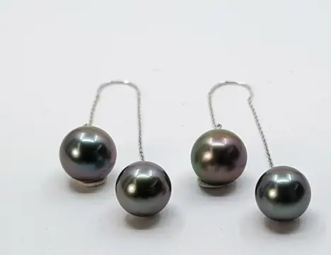 9x11m Peacock Tahitian Pearls - 18 karaat Witgoud - Oorbellen