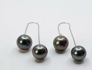9x11m Peacock Tahitian Pearls - 18 karaat Witgoud - Oorbellen
