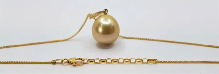 13x14mm Deep Golden South Sea Pearl - 14 karaat Geel goud - Hanger - 0.04 ct
