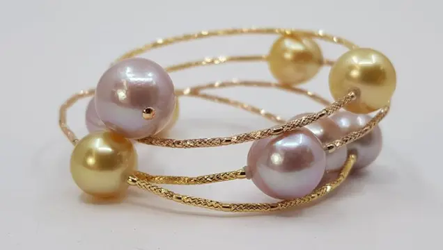 11x12mm Golden South Sea and Pink Edison Pearls - 18 karaat Geel goud - Armband