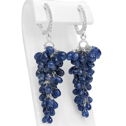 40.70 Carat Blue Sapphire and 0.20 Diamonds Earrings - 18 karaat Witgoud - Oorbellen - Diamanten, GEEN RESERVE