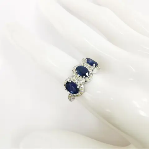 2.72 ct blue sapphires & 0.72 ct vs light yellow diamonds designer ring - 14 karaat Witgoud - Ring Saffier - Diamanten
